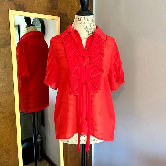Zara Red Ruffle Blouse - Picture 8 of 14